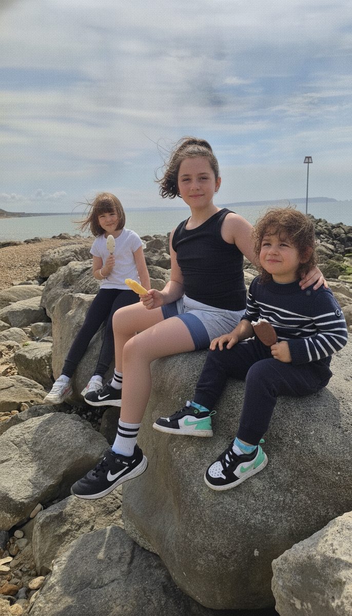Ice cream on the rocks by the sea