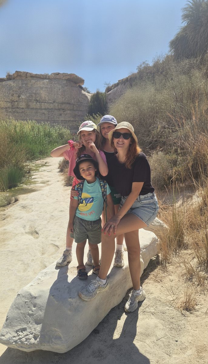 Mom and the kids on a desert hike